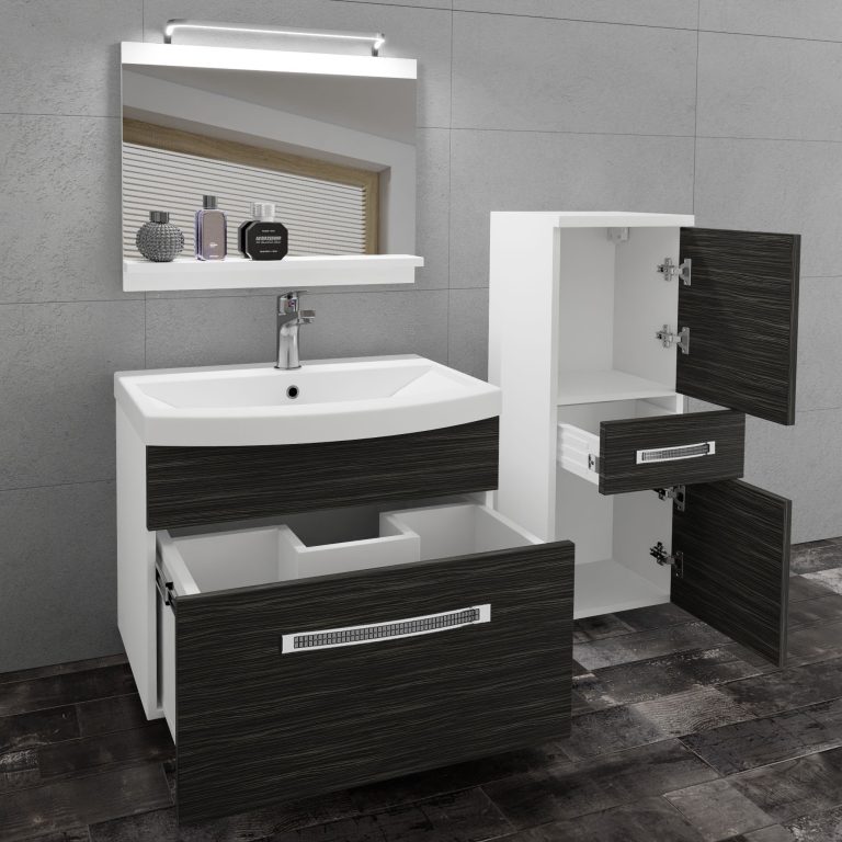 Badezimmermöbel Belini Premium Full Version königliches Ebenholz + Waschbecken + Spiegel + LED-Beleuchtung Glamour 21 Hersteller GLA M 2/0/W/HK/0/MB/PP
