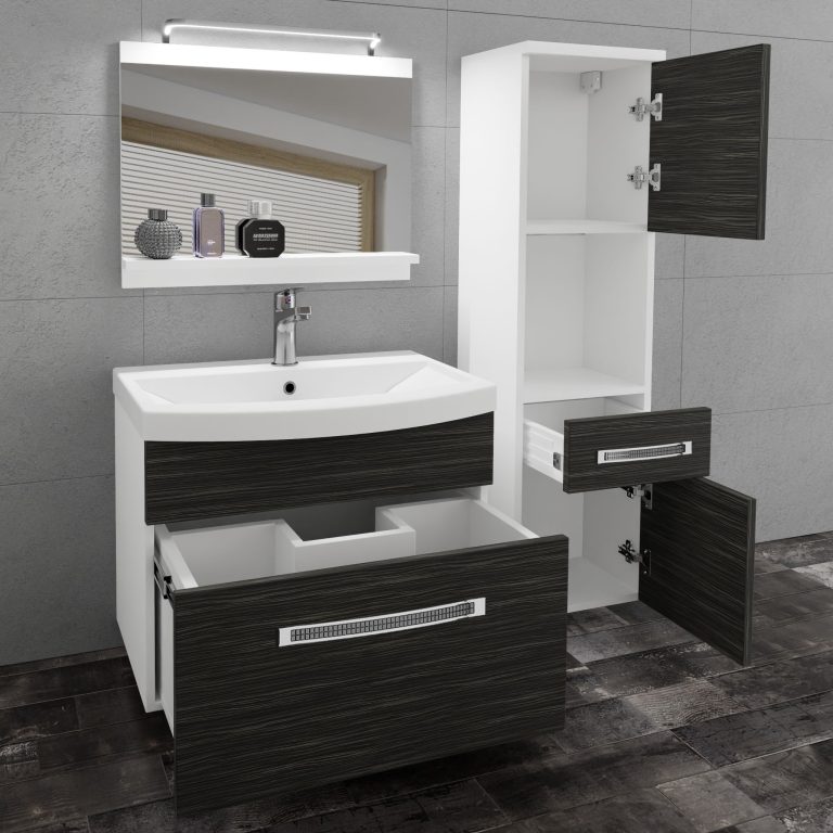 Badezimmermöbel Belini Premium Full Version königliches Ebenholz + Waschbecken + Spiegel + LED-Beleuchtung Glamour 40 Hersteller GLA M 3/0/W/HK/0/MB/PP
