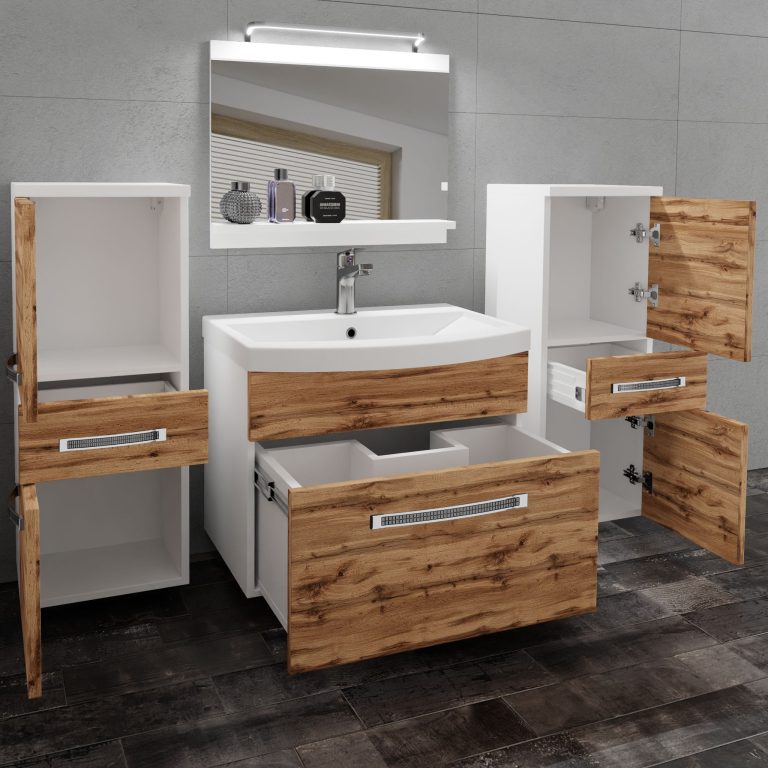 Badezimmermöbel Belini Premium Full Version Wotan-Eiche + Waschbecken + Spiegel + LED-Beleuchtung Glamour 61 Hersteller GLA M 4/0/W/DW/0/MB/PP
