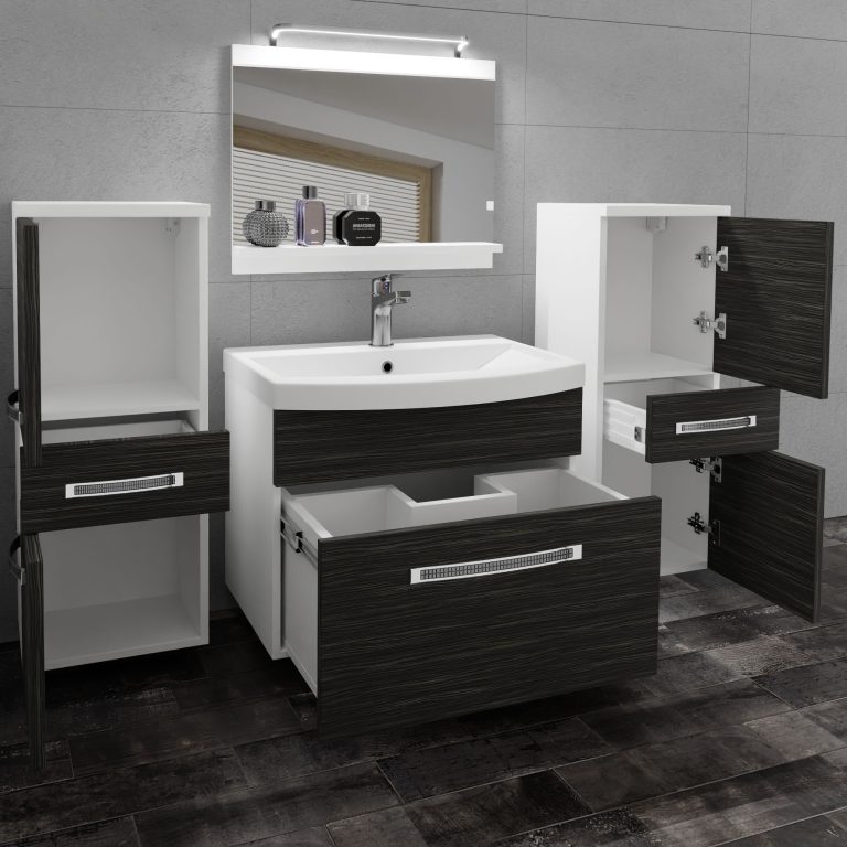 Badezimmermöbel Belini Premium Full Version königliches Ebenholz + Waschbecken + Spiegel + LED-Beleuchtung Glamour 59 Hersteller GLA M 4/0/W/HK/0/MB/PP
