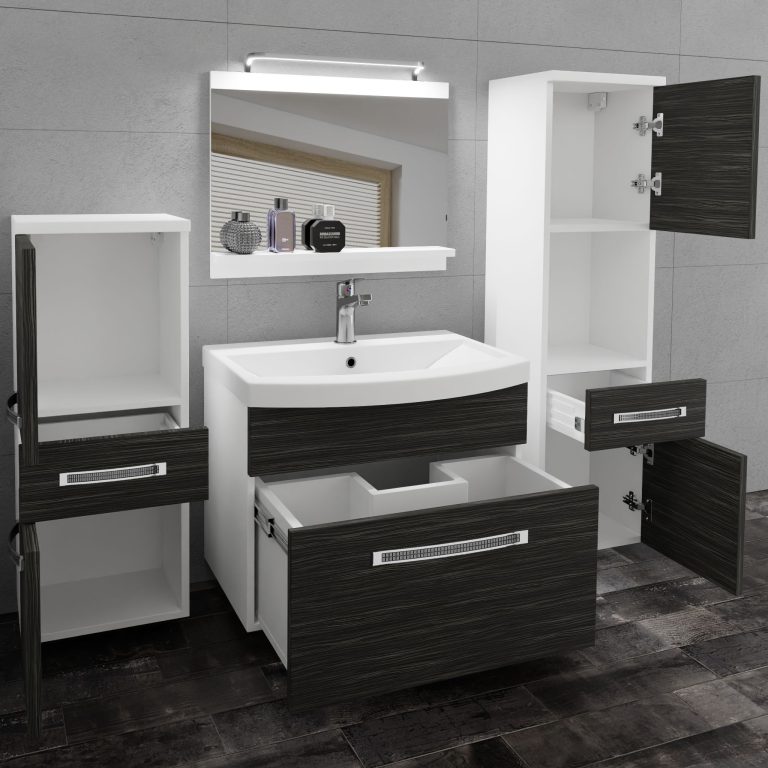 Badezimmermöbel Belini Premium Full Version königliches Ebenholz + Waschbecken + Spiegel + LED-Beleuchtung Glamour 78 Hersteller GLA M 5/0/W/HK/0/MB/PP