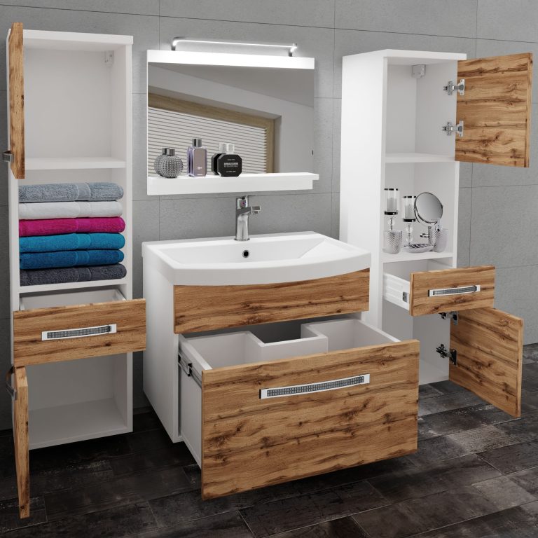 Badezimmermöbel Belini Premium Full Version Wotan-Eiche + Waschbecken + Spiegel + LED-Beleuchtung Glamour 99 Hersteller GLA M 6/0/W/DW/0/MB/PP
