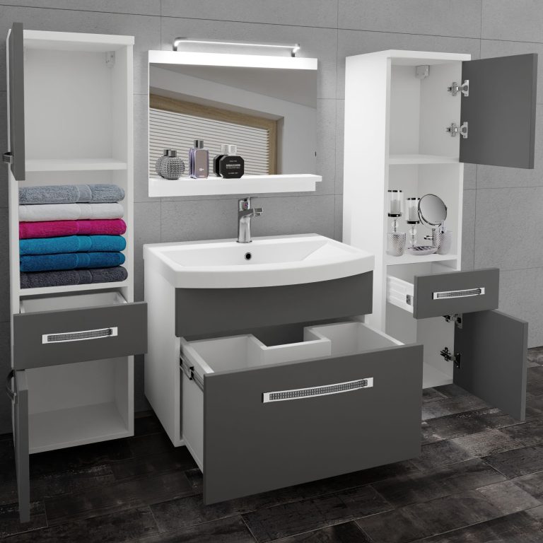Badezimmermöbel Belini Premium Full Version Mattgrau + Waschbecken + Spiegel + LED-Beleuchtung Glamour 98 Hersteller GLA M 6/0/W/SR/0/MB/PP
