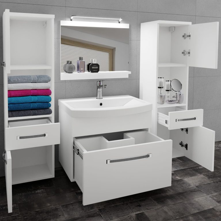 Badezimmermöbel Belini Premium Full Version Mattweiß + Waschbecken + Spiegel + LED-Beleuchtung Glamour 96 Hersteller GLA M 6/0/W/W/0/MB/PP
