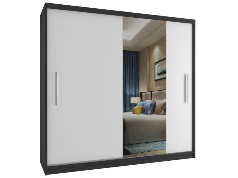 Kleiderschrank mit Schiebetüren 200 cm mit Spiegel weiß matt Hersteller MSE SZP1/2/B/1W1L/AL