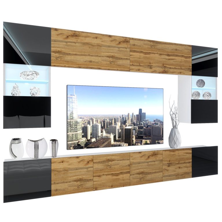 Wohnwand Belini Premium Full Version Hochglanzschwarz / Wotan-Eiche+ LED-Beleuchtung Nexum 14 Hersteller NEX 1/0/W/BDWBDW/0/0/PP