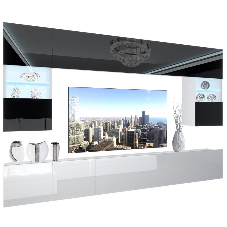 Wohnwand Belini Premium Full Version Hochglanz weiß-schwarz + LED-Beleuchtung Nexum 2 Hersteller NEX 1/0/W/BW/0/0/PP