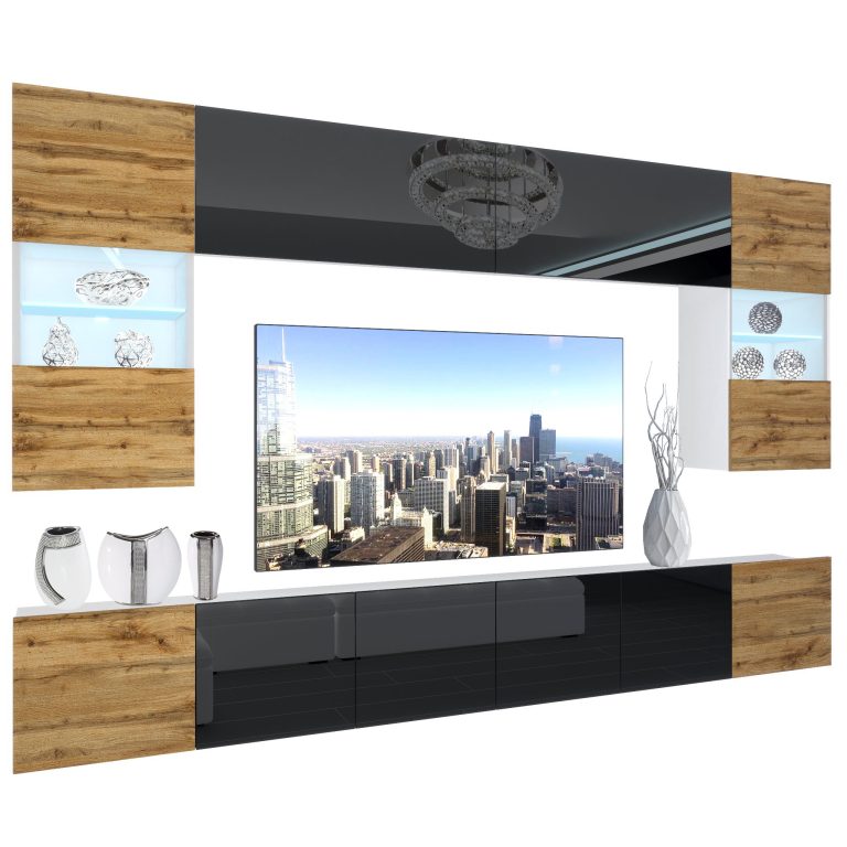 Wohnwand Belini Premium Full Version Hochglanzschwarz / Wotan-Eiche+ LED-Beleuchtung Nexum 15 Hersteller NEX 1/0/W/DWBDWB/0/0/PP