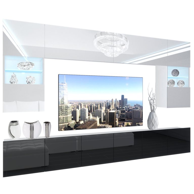 Wohnwand Belini Premium Full Version Hochglanz weiß / Hochglanz schwarz + LED-Beleuchtung Nexum 134 Hersteller NEX 1/0/W/WB/0/0/PP