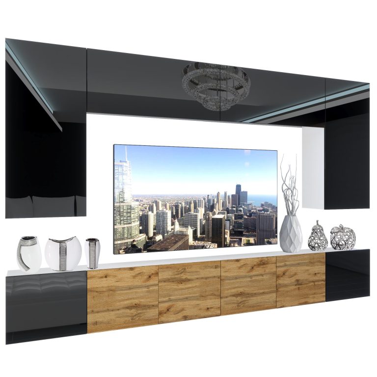 Wohnwand Belini Premium Full Version Hochglanzschwarz / Wotan-Eiche + LED-Beleuchtung Nexum 32 Hersteller NEX 2/0/W/BBDW/0/0/PP