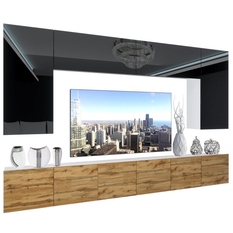 Wohnwand Belini Premium Full Version Hochglanzschwarz / Wotan-Eiche + LED-Beleuchtung Nexum 29 Hersteller NEX 2/0/W/BDW/0/0/ PP