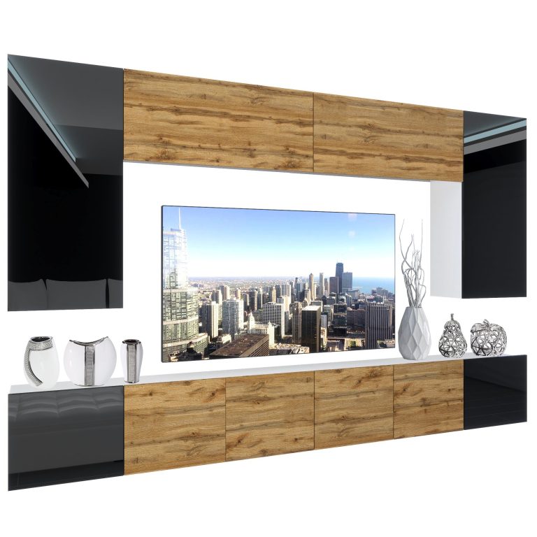 Wohnwand Belini Premium Full Version Hochglanzschwarz / Wotan-Eiche + LED-Beleuchtung Nexum 31 Hersteller NEX 2/0/W/BDWBDW/0/0/PP