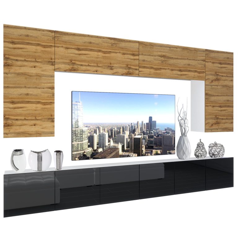 Wohnwand Belini Premium Full Version Wotan-Eiche / Hochglanzschwarz + LED-Beleuchtung Nexum 28 Hersteller NEX 2/0/W/DWB/0/0/PP