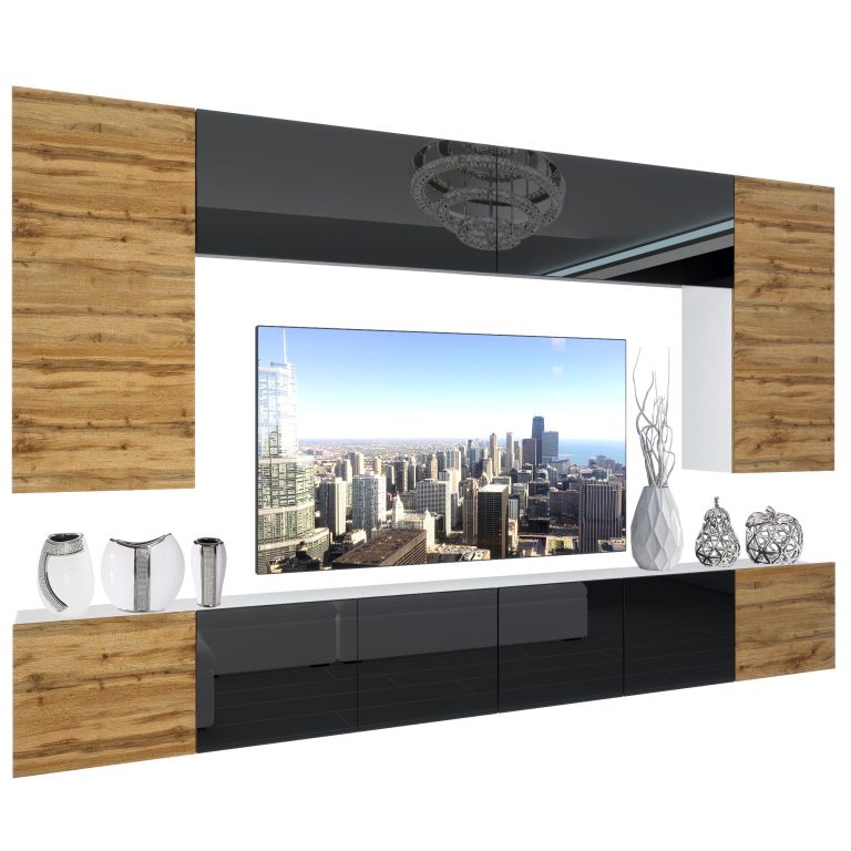 Wohnwand Belini Premium Full Version Hochglanzschwarz / Wotan-Eiche + LED-Beleuchtung Nexum 30 Hersteller NEX 2/0/W/DWBDWB/0/0/PP
