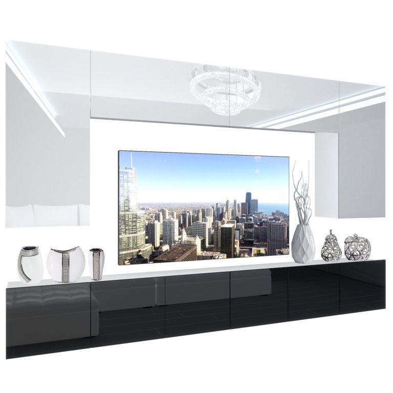 Wohnwand Belini Premium Full Version Hochglanz weiß-schwarz + LED-Beleuchtung Nexum 18 Hersteller NEX 2/0/W/WB/0/0/PP