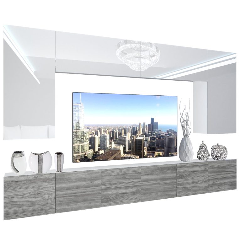 Wohnwand Belini Premium Full Version Hochglanz weiß-Grau Anthrazit Glamour Wood + LED-Beleuchtung Nexum 20 Hersteller NEX 2/0/W/WGW1/0/0/PP
