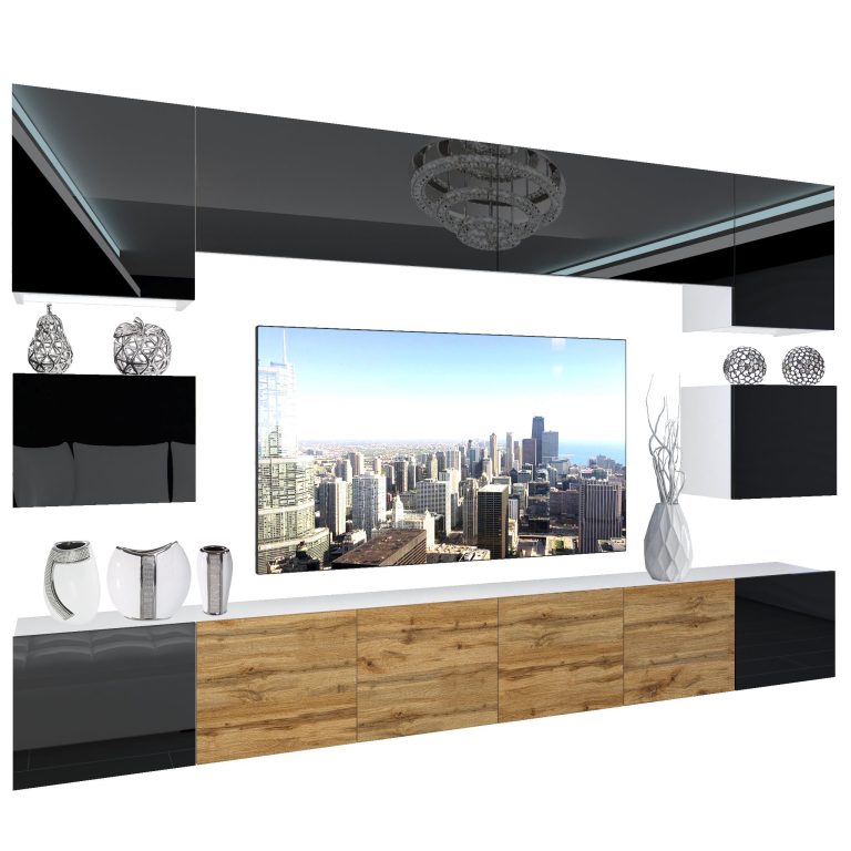 Wohnwand Belini Premium Full Version Hochglanzschwarz / Wotan-Eiche + LED-Beleuchtung Nexum 53 Hersteller NEX 3/0/W/BBBDW/0/0/PP


