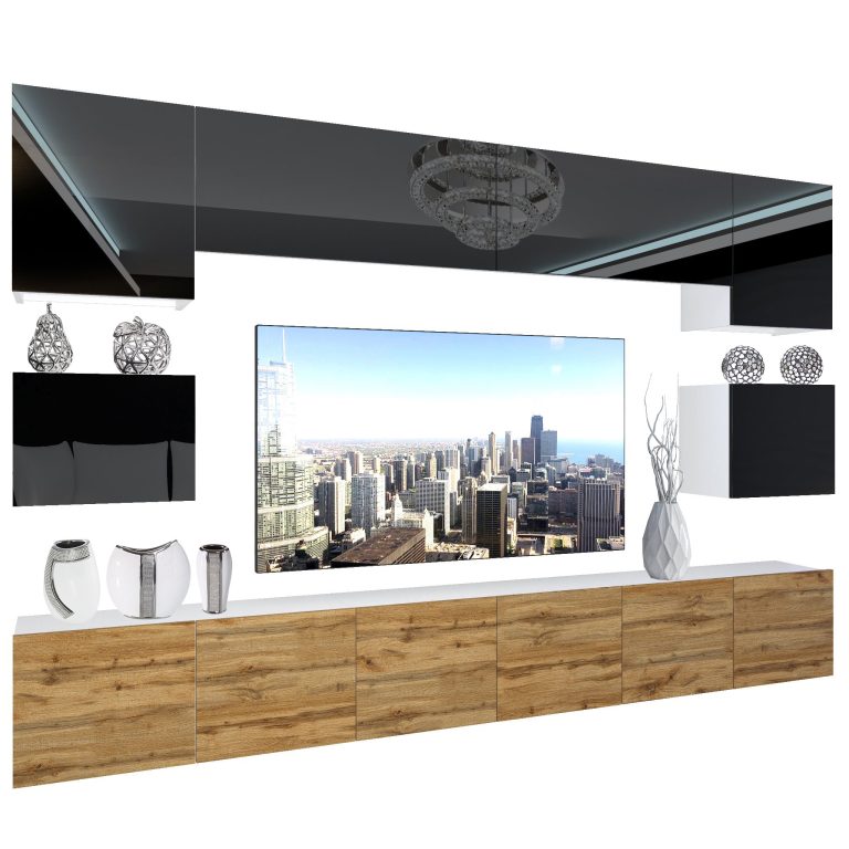 Wohnwand Belini Premium Full Version Hochglanzschwarz / Wotan-Eiche + LED-Beleuchtung Nexum 51 Hersteller NEX 3/0/W/BDW/0/0/PP
