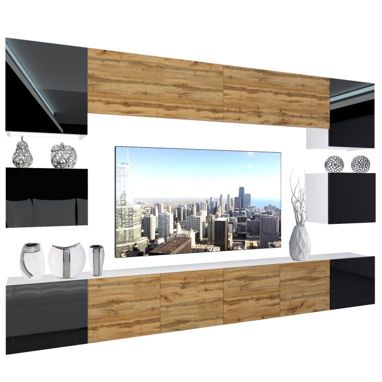 Wohnwand Belini Premium Full Version Hochglanzschwarz / Wotan-Eiche + LED-Beleuchtung Nexum 52 Hersteller NEX 3/0/W/BDWBBDW/0/0/PP
