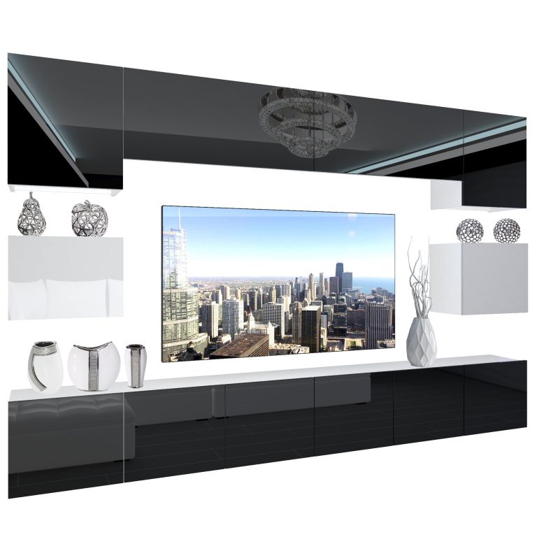 Wohnwand Belini Premium Full Version Hochglanz weiß-schwarz + LED-Beleuchtung Nexum 37 Hersteller NEX 3/0/W/BWB/0/0/PP