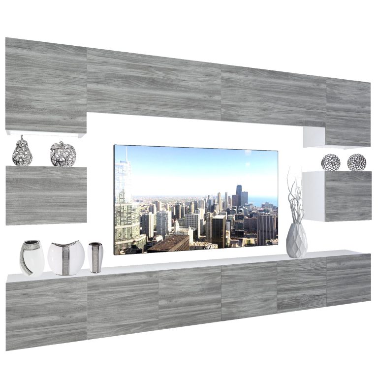 Wohnwand Belini Premium Full Version Grau Anthrazit Glamour Wood + LED-Beleuchtung Nexum 49 Hersteller NEX 3/0/W/GW1/0/0/PP
