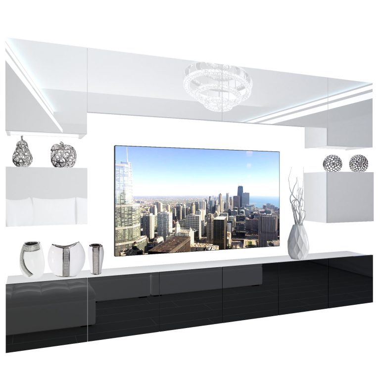 Wohnwand Belini Premium Full Version Hochglanz weiß-schwarz + LED-Beleuchtung Nexum 36 Hersteller NEX 3/0/W/WB/0/0/PP