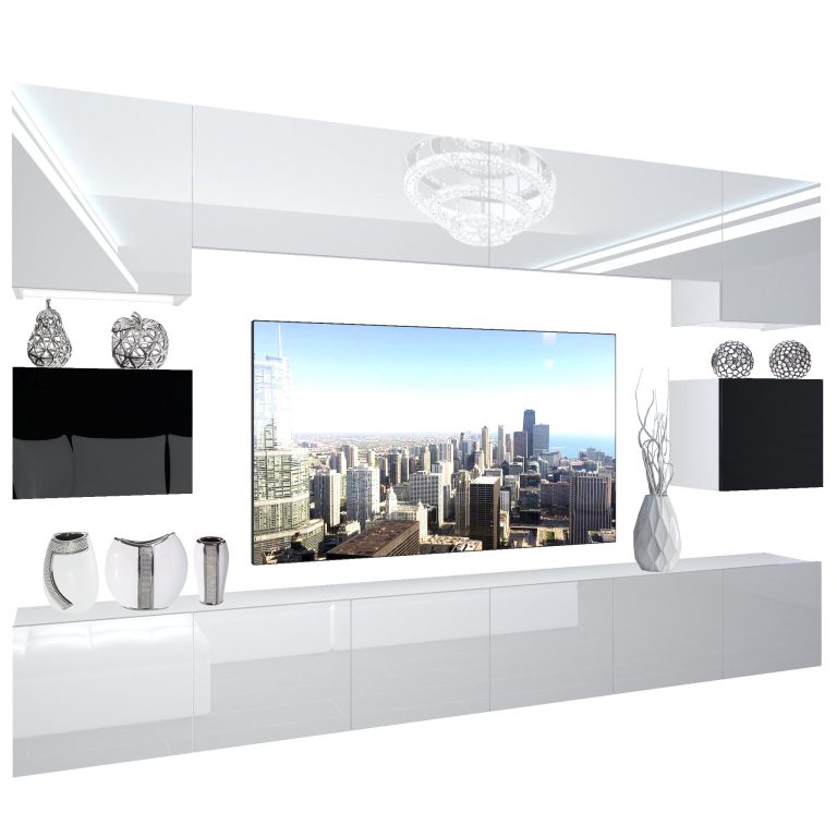 Wohnwand Belini Premium Full Version Hochglanz weiß-schwarz + LED-Beleuchtung Nexum 38 Hersteller NEX 3/0/W/WBBW/0/0/PP