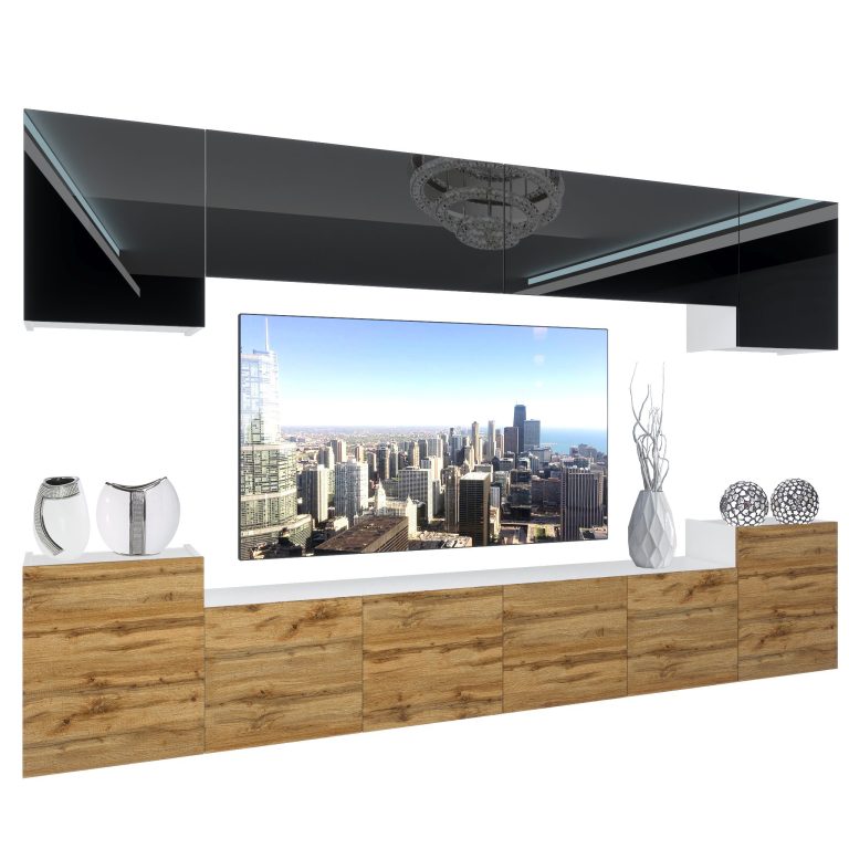 Wohnwand Belini Premium Full Version Hochglanzschwarz / Wotan-Eiche + LED-Beleuchtung Nexum 67 Hersteller NEX 4/0/W/BDW/0/0/PP