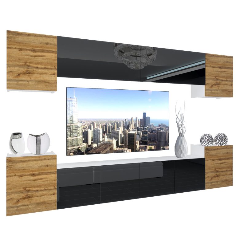 Wohnwand Belini Premium Full Version Hochglanzschwarz / Wotan-Eiche + LED-Beleuchtung Nexum 68 Hersteller NEX 4/0/W/DWBDWB/0/0/PP