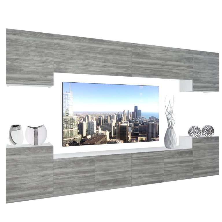 Wohnwand Belini Premium Full Version Grau Anthrazit Glamour Wood + LED-Beleuchtung Nexum 71 Hersteller NEX 4/0/W/GW1/0/0/PP