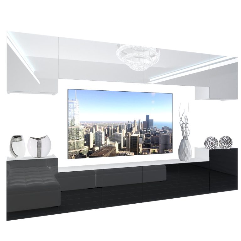 Wohnwand Belini Premium Full Version Hochglanz weiß / Hochglanz schwarz + LED-Beleuchtung Nexum 135 Hersteller NEX 4/0/W/WB/0/0/PP