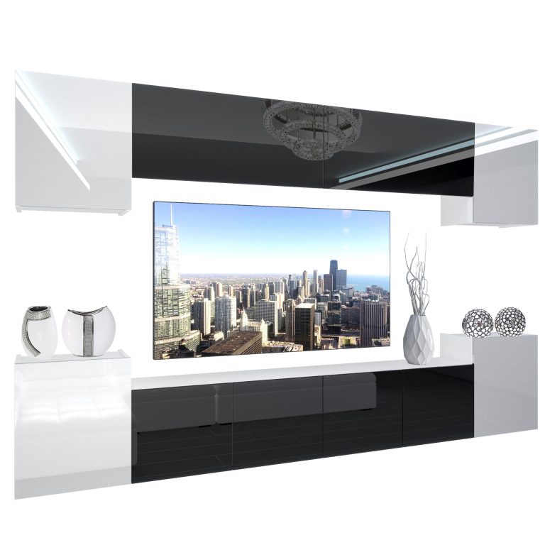 Wohnwand Belini Premium Full Version Hochglanz weiß-schwarz + LED-Beleuchtung Nexum 56 Hersteller NEX 4/0/W/WBWB/0/0/PP