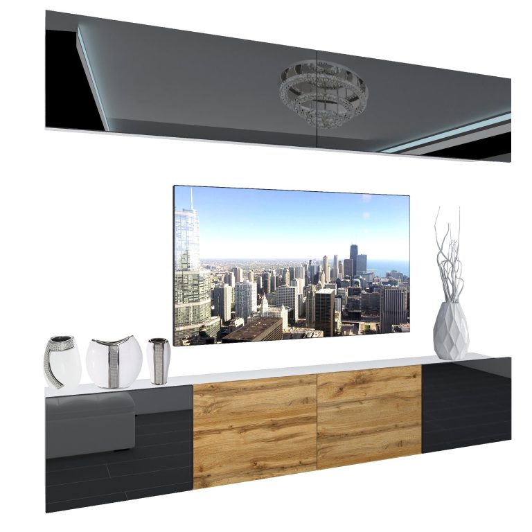 Wohnwand Belini Premium Full Version Hochglanzschwarz / Wotan-Eiche + LED-Beleuchtung Nexum 95 Hersteller NEX 6/0/W/BBDW/0/0/PP
