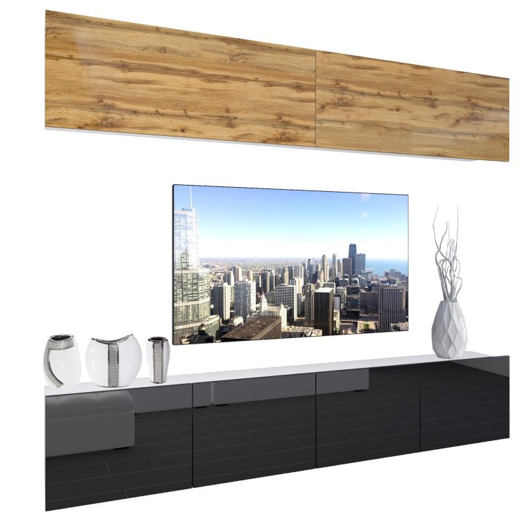 Wohnwand Belini Premium Full Version Wotan-Eiche / Hochglanzschwarz + LED-Beleuchtung Nexum 98 Hersteller NEX 6/0/W/DWB/0/0/PP