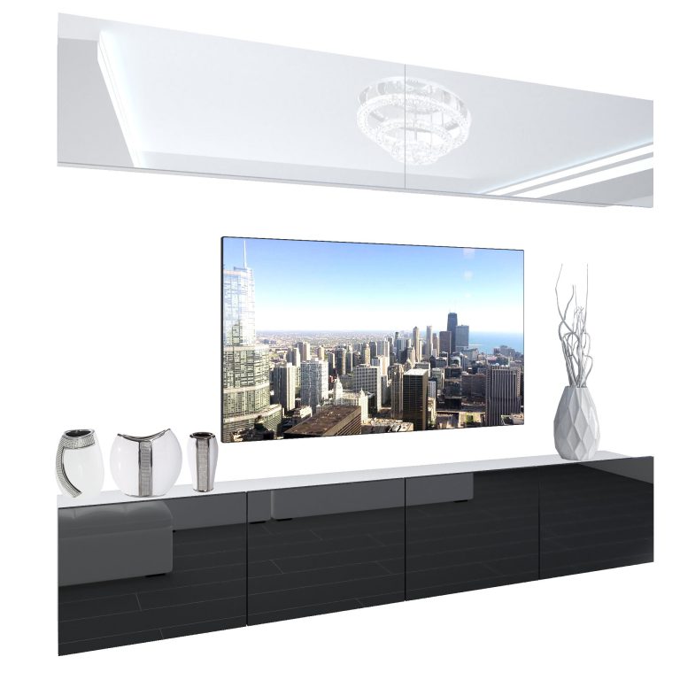 Wohnwand Belini Premium Full Version Hochglanz weiß / Hochglanz schwarz + LED-Beleuchtung Nexum 93 Hersteller NEX 6/0/W/WB/0/0/PP