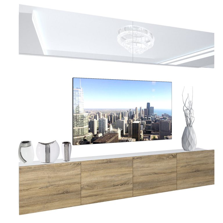 Wohnwand Belini Premium Full Version Hochglanz weiß / Sonoma Eiche + LED-Beleuchtung Nexum 88 Hersteller NEX 6/0/W/WDS/0/0/PP