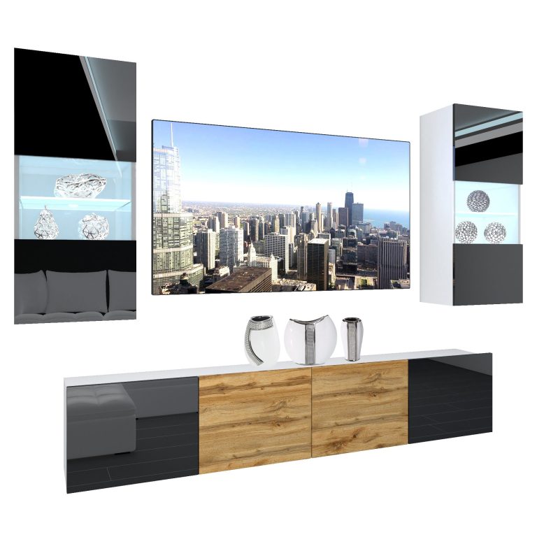 Wohnwand Belini Premium Full Version Hochglanzschwarz / Wotan-Eiche + LED-Beleuchtung Nexum 110 Hersteller NEX 7/0/W/BBDW/0/0/PP

