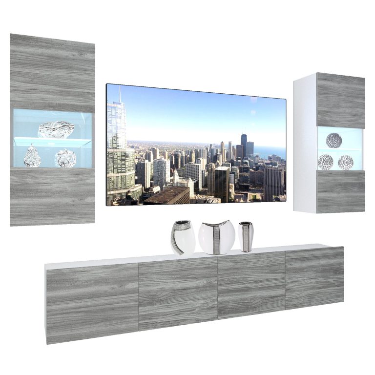 Wohnwand Belini Premium Full Version Grau Anthrazit Glamour Wood + LED-Beleuchtung Nexum 111 Hersteller NEX 7/0/W/GW1/0/0/PP