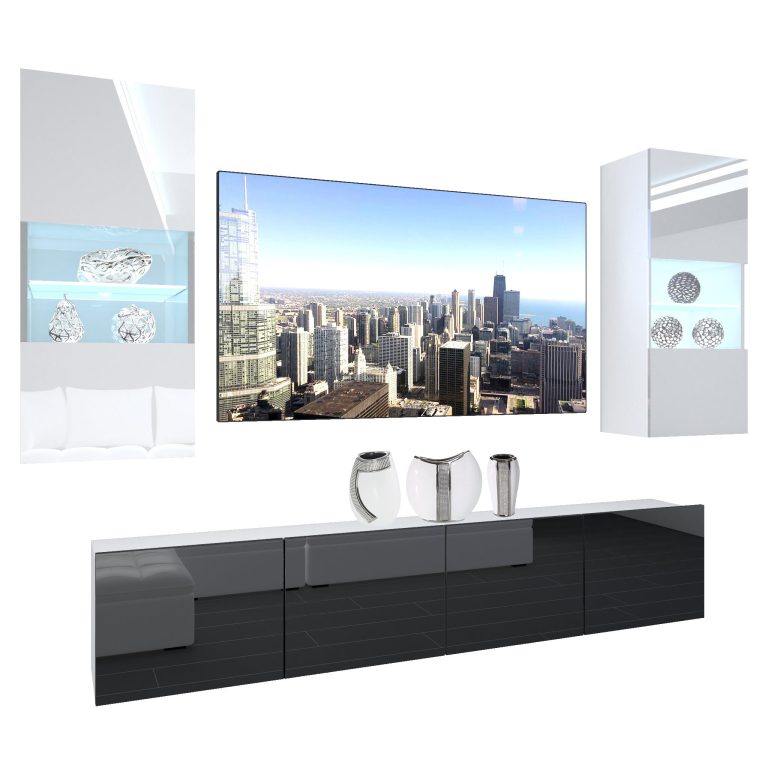 Wohnwand Belini Premium Full Version Hochglanz weiß / Hochglanz schwarz + LED-Beleuchtung Nexum 107 Hersteller NEX 7/0/W/WB/0/0/PP