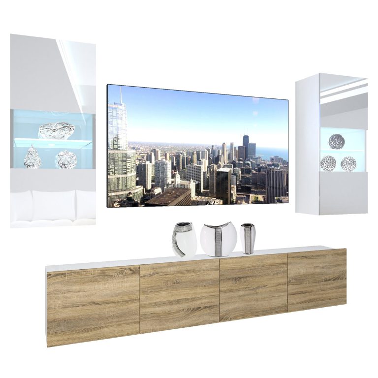 Wohnwand Belini Premium Full Version Hochglanz weiß / Sonoma Eiche + LED-Beleuchtung Nexum 102 Hersteller NEX 7/0/W/WDS/0/0/PP