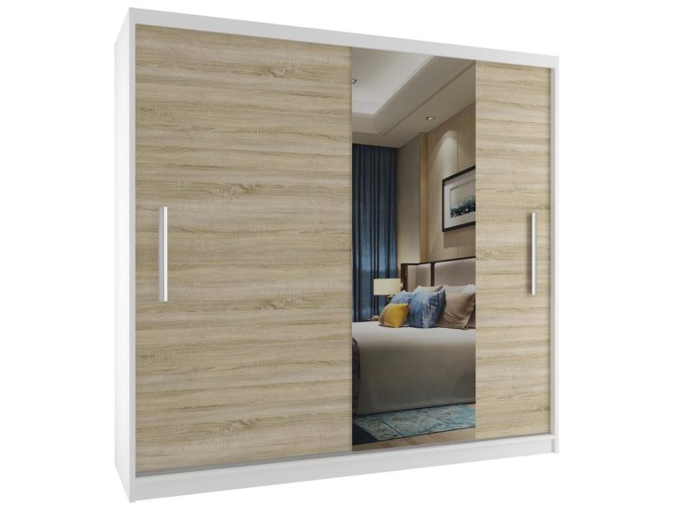 Kleiderschrank mit Schiebetüren 200 cm mit Spiegel Eiche wotan Eiche sonoma Hersteller MSE SZP1/2/W/1DS1L/AL