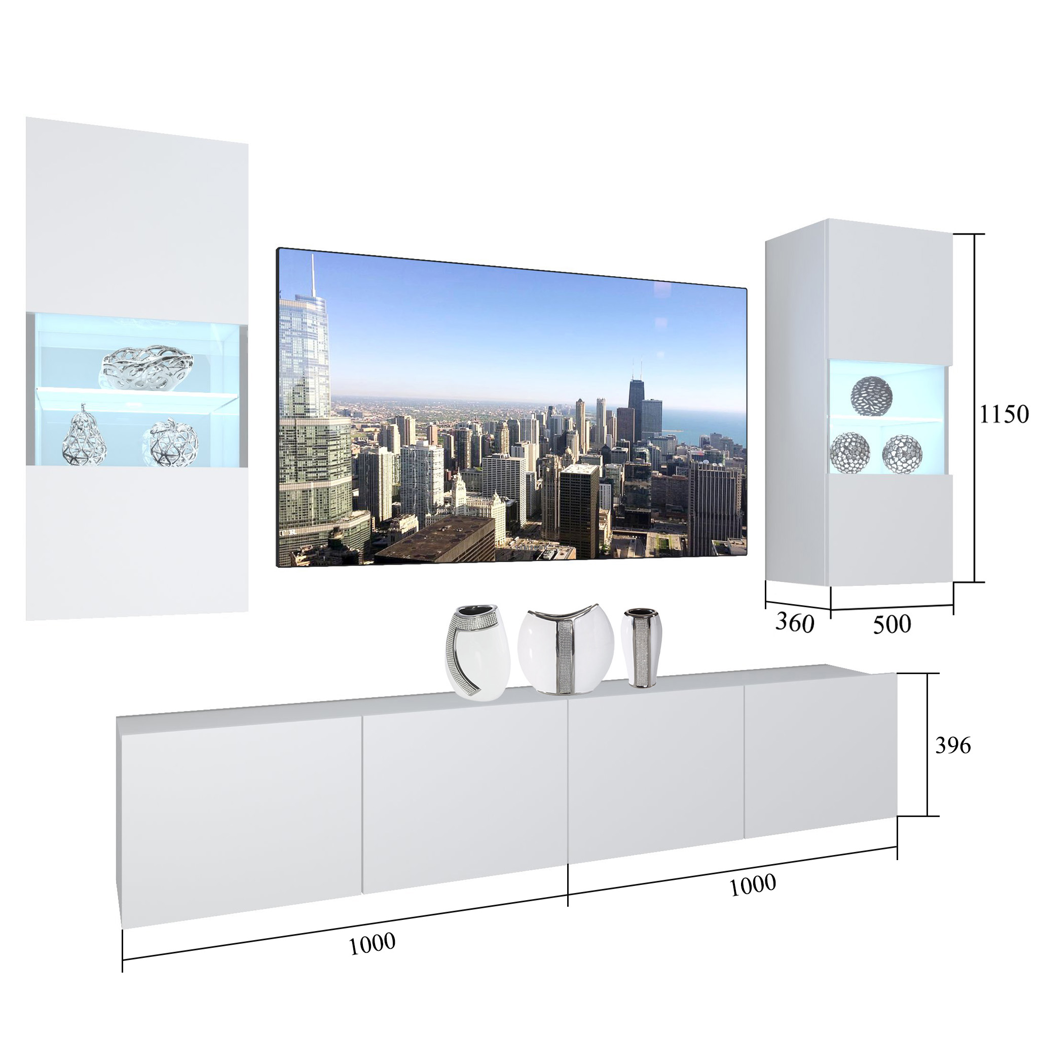 Wohnwand Belini Premium Full Version Hochglanz weiß / Sonoma Eiche + LED-Beleuchtung Nexum 102 Hersteller NEX 7/0/W/WDS/0/0/PP