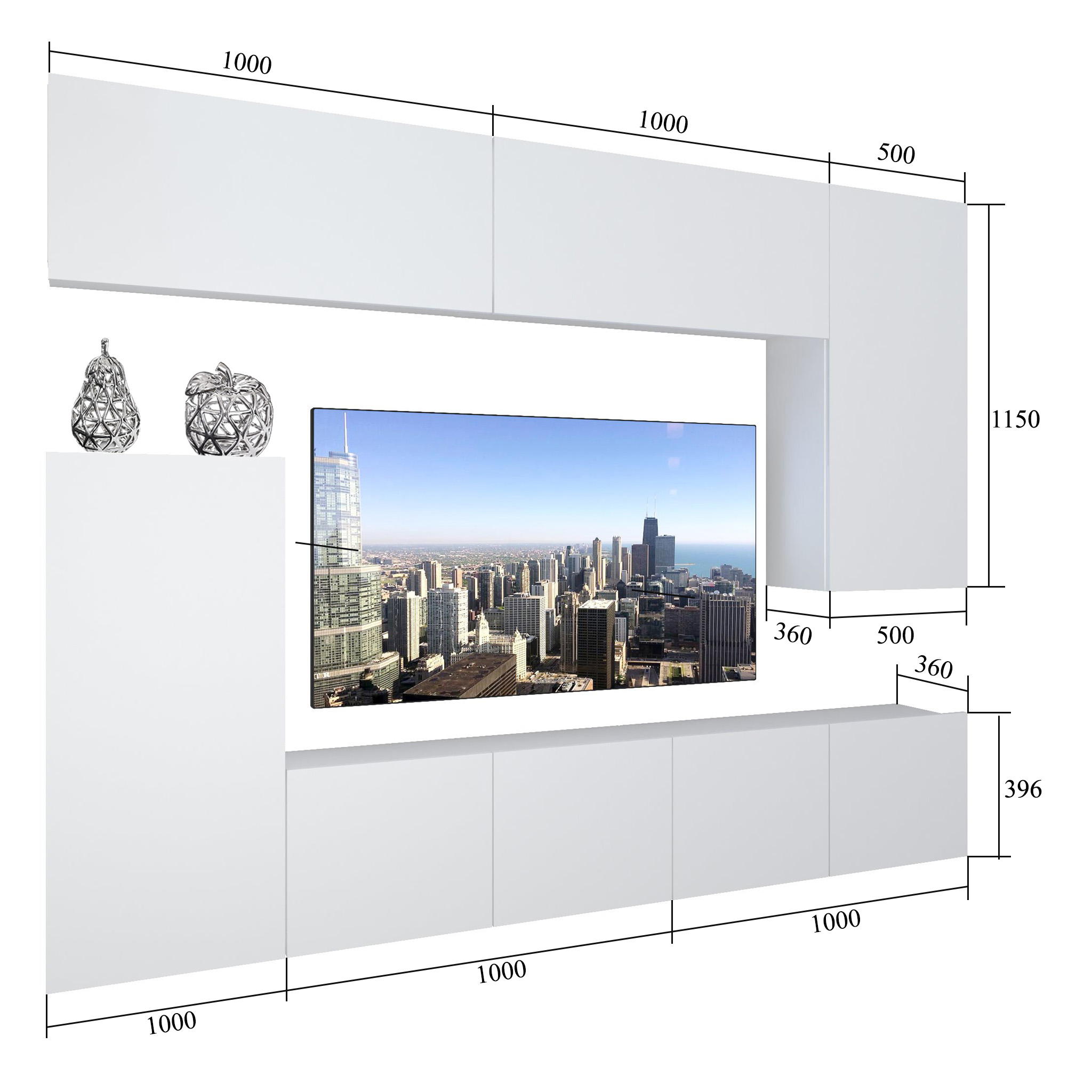 Wohnwand Belini Premium Full Version Hochglanz weiß / Hochglanz schwarz + LED-Beleuchtung Nexum 114 Hersteller NEX 8/0/W/WB/0/0/PP