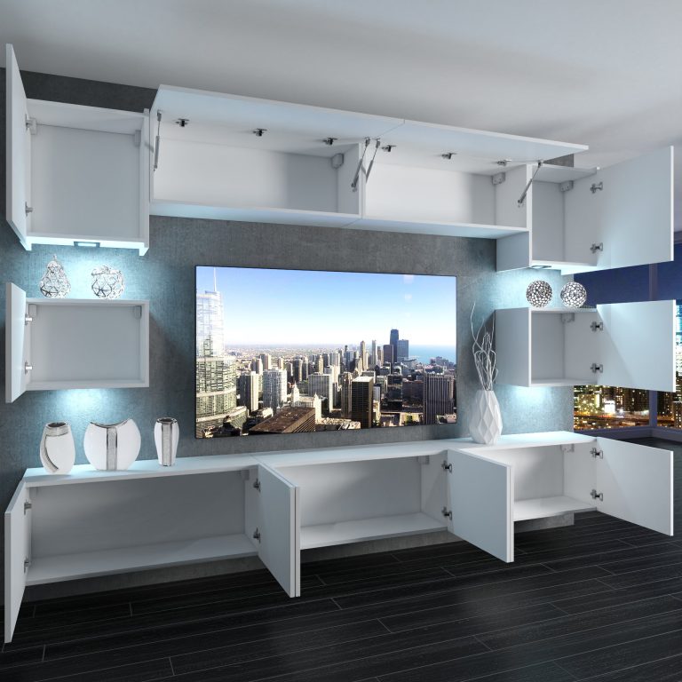 Wohnwand Belini Premium Full Version Grau Anthrazit Glamour Wood + LED-Beleuchtung Nexum 49 Hersteller NEX 3/0/W/GW1/0/0/PP