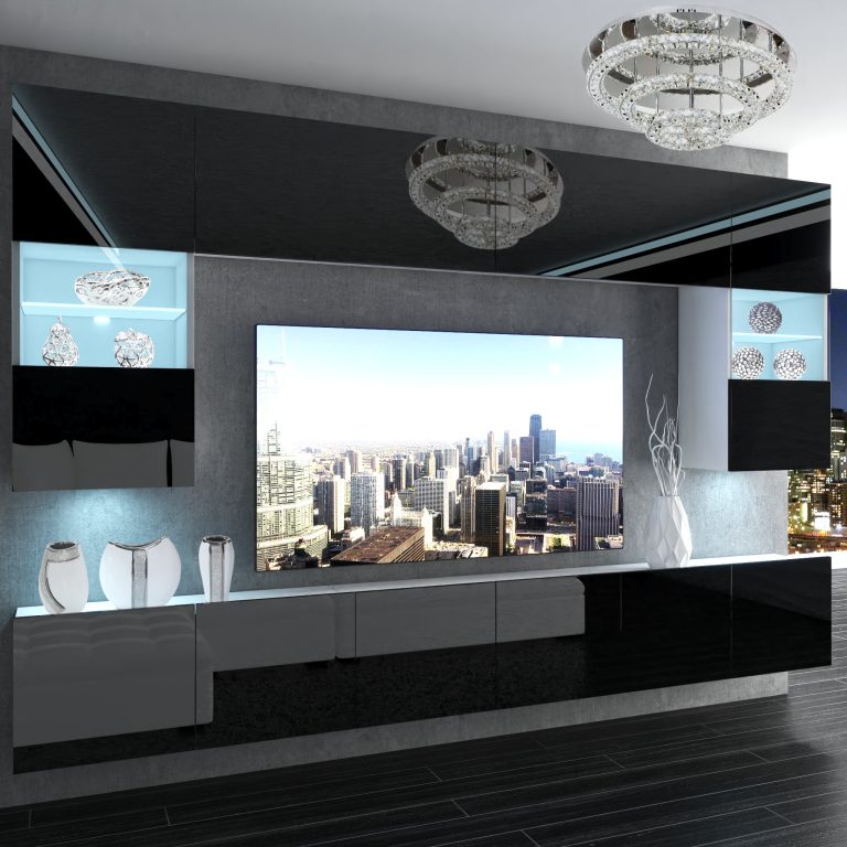 Wohnwand Belini Premium Full Version Hochglanz schwarz + LED-Beleuchtung Nexum 9 Hersteller NEX 1/0/W/B/0/0/PP
