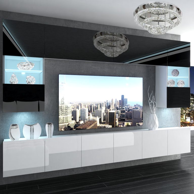 Wohnwand Belini Premium Full Version Hochglanz weiß-schwarz + LED-Beleuchtung Nexum 2 Hersteller NEX 1/0/W/BW/0/0/PP