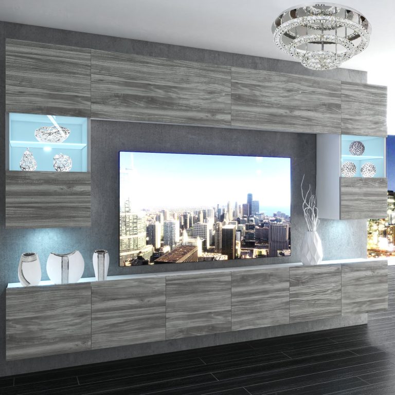 Wohnwand Belini Premium Full Version Grau Anthrazit Glamour Wood + LED-Beleuchtung Nexum 11 Hersteller NEX 1/0/W/GW1/0/0/PP