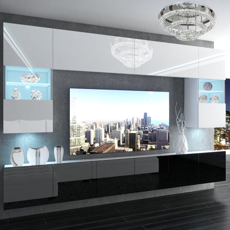 Wohnwand Belini Premium Full Version Hochglanz weiß / Hochglanz schwarz + LED-Beleuchtung Nexum 134 Hersteller NEX 1/0/W/WB/0/0/PP