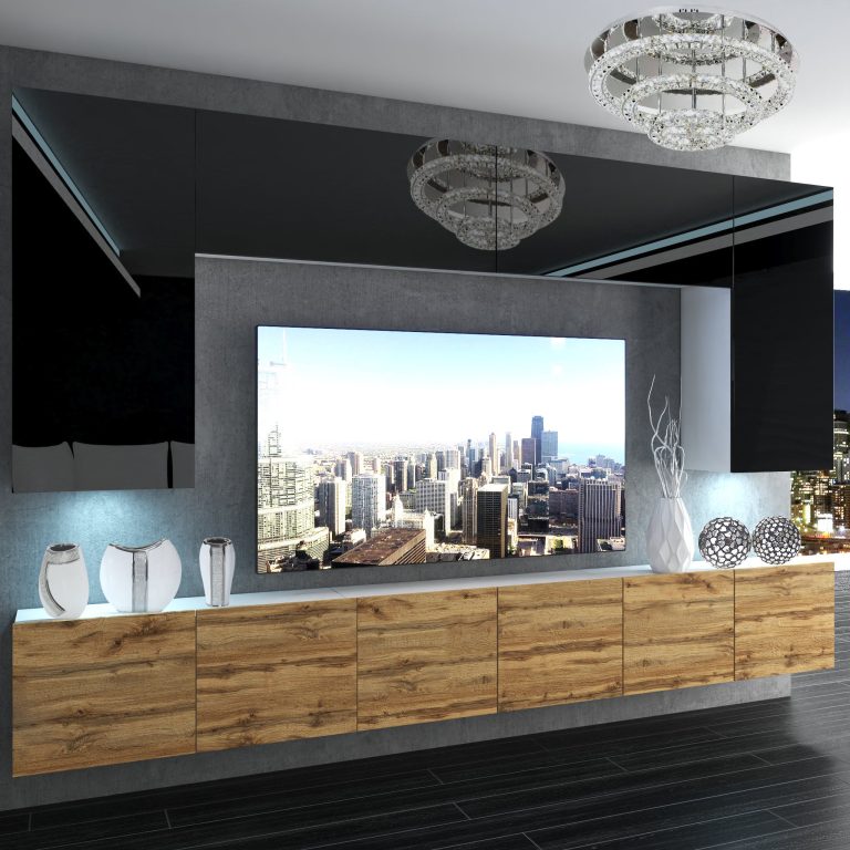 Wohnwand Belini Premium Full Version Hochglanzschwarz / Wotan-Eiche + LED-Beleuchtung Nexum 29 Hersteller NEX 2/0/W/BDW/0/0/ PP
