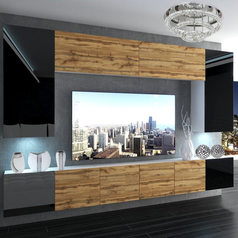 Wohnwand Belini Premium Full Version Hochglanzschwarz / Wotan-Eiche + LED-Beleuchtung Nexum 31 Hersteller NEX 2/0/W/BDWBDW/0/0/PP